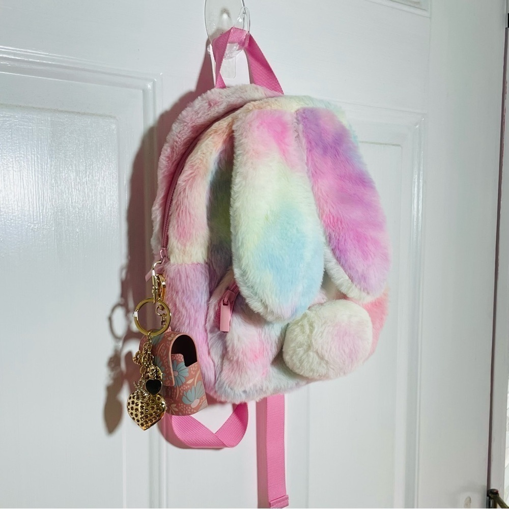 Claire’s Rainbow Bunny Plush Mini Backpack – Pastel Fuzzy Kids Bag NWT - Picture 4 of 11